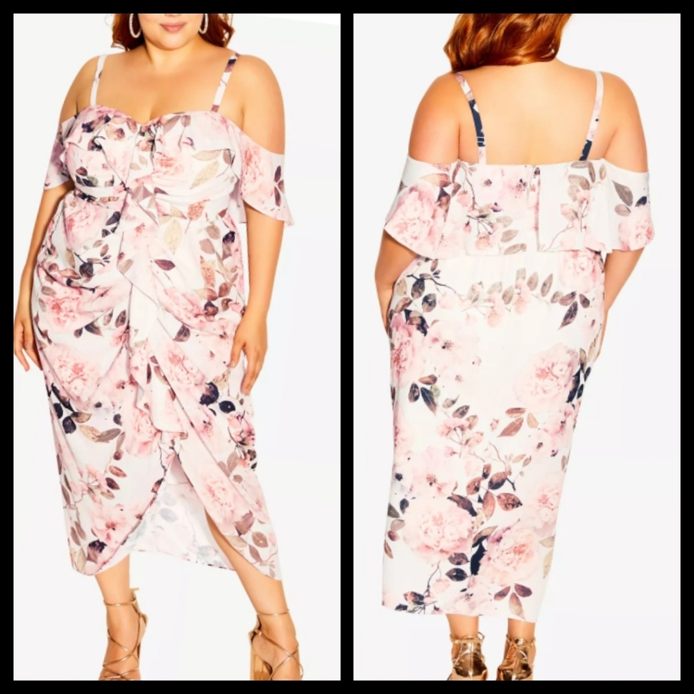 City Chic Floral Off Shoulder Midi Dress 16, 20, 22 NWT - Picture 4 of 5